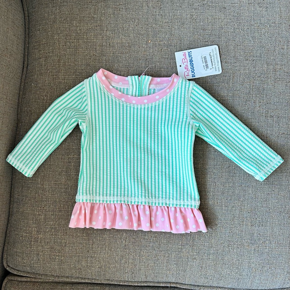 RuffleButts baby rashguard swim top
